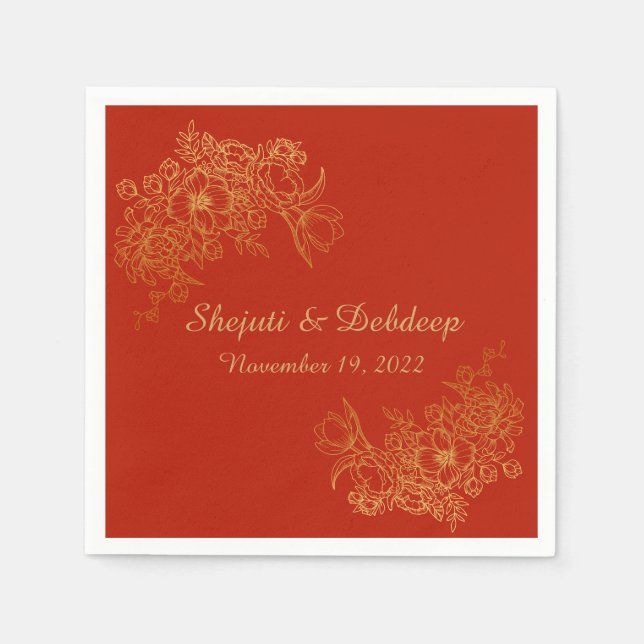 Paper Napkin with Elegant Red & Gold  (Front)