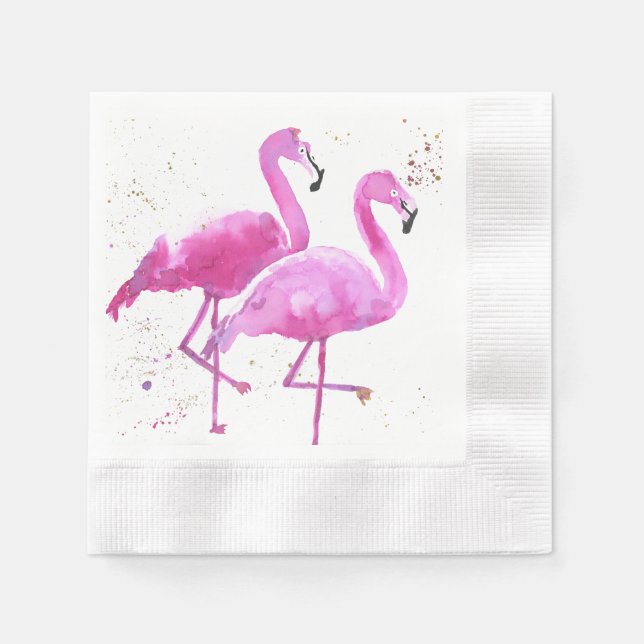 Paper Napkin with two pink flamingos  (Front)