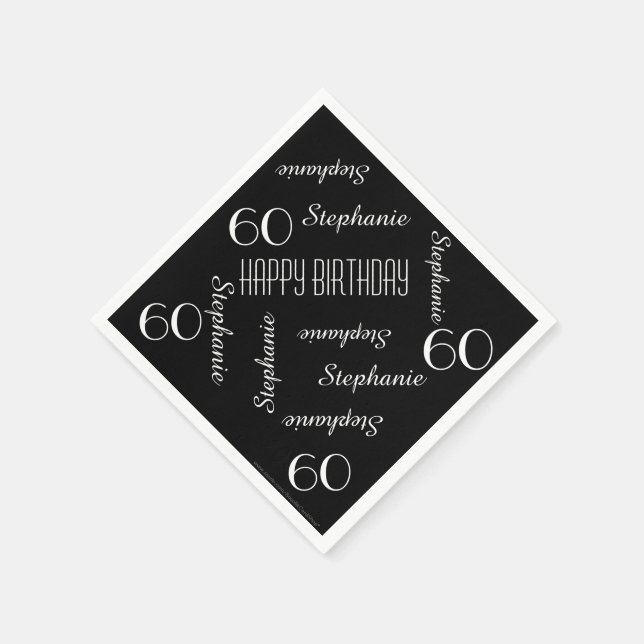 Paper Napkins, 60th Birthday Party Repeating Names Napkin (Corner)