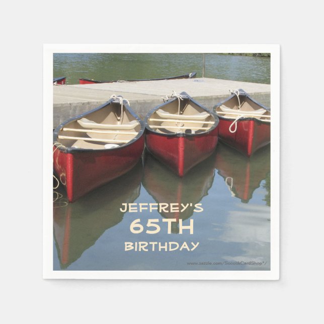 Paper Napkins 65th Birthday Party, Red Canoes (Front)