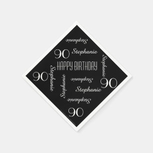 Paper Napkins 90th Birthday Party Name Black White