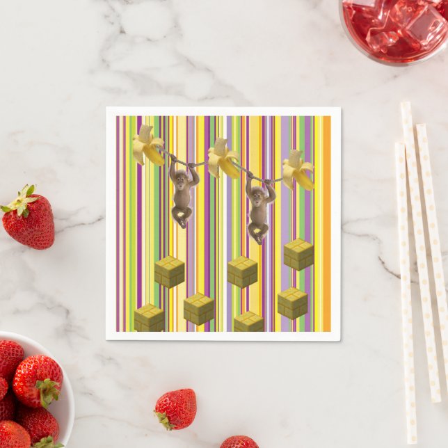 Paper Napkins, Bananas Monkeys Stripe Napkin (Insitu)
