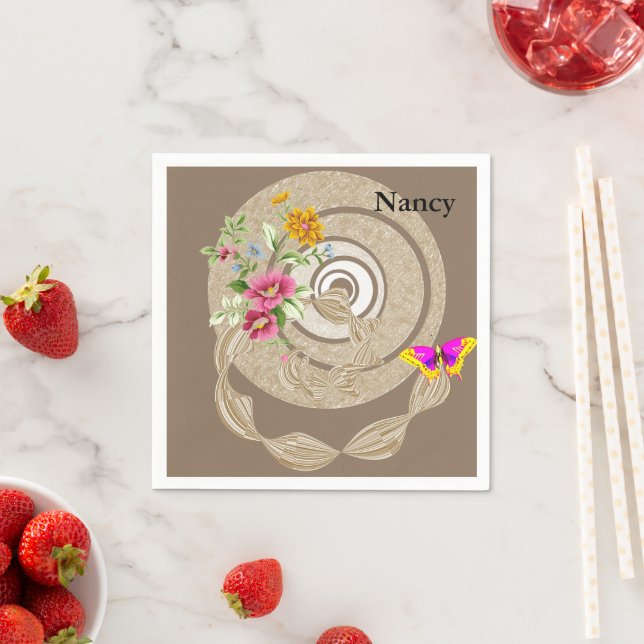 Paper Napkins, Beige Floral Napkin (Insitu)