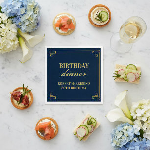 Paper Napkins Birthday Dinner Navy Gold 80th