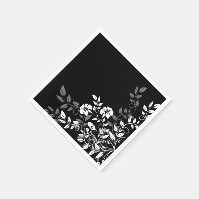 Paper Napkins-Black Floral Napkin (Corner)