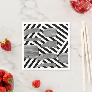 Paper Napkins, Black & White Stripe Silver Napkins