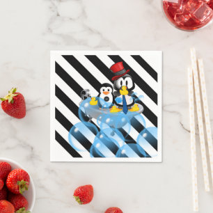 Paper Napkins, Black & White Stripes Penguin Napkin