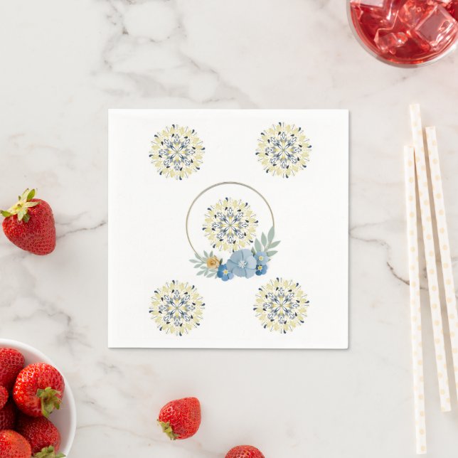 Paper Napkins, Blue Flowers Floral Napkin (Insitu)