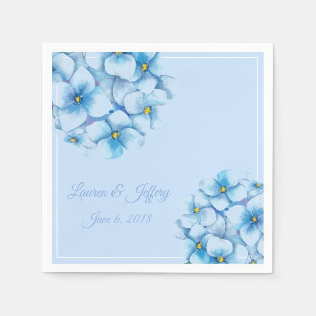 Paper Napkins-Blue Hydrangeas Napkin (Front)