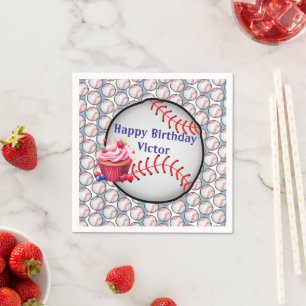 Paper Napkins Blue White Stripe Birthday Baseball