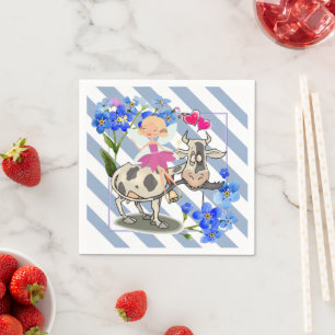 Paper Napkins, Blue & White Stripe Floral Cow Napkin