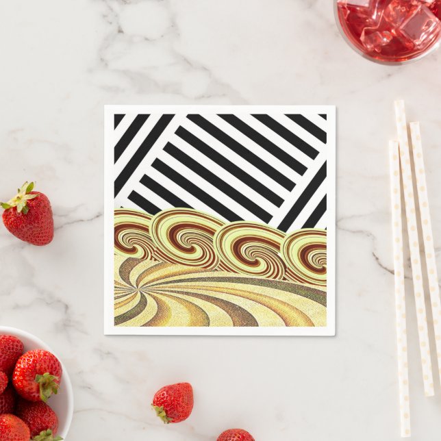 Paper Napkins, Brown & Yellow Black Stripe Napkins (Insitu)
