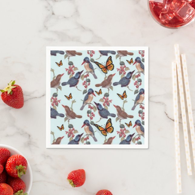 Paper Napkins, Butterfly Birds Vintage Napkin (Insitu)