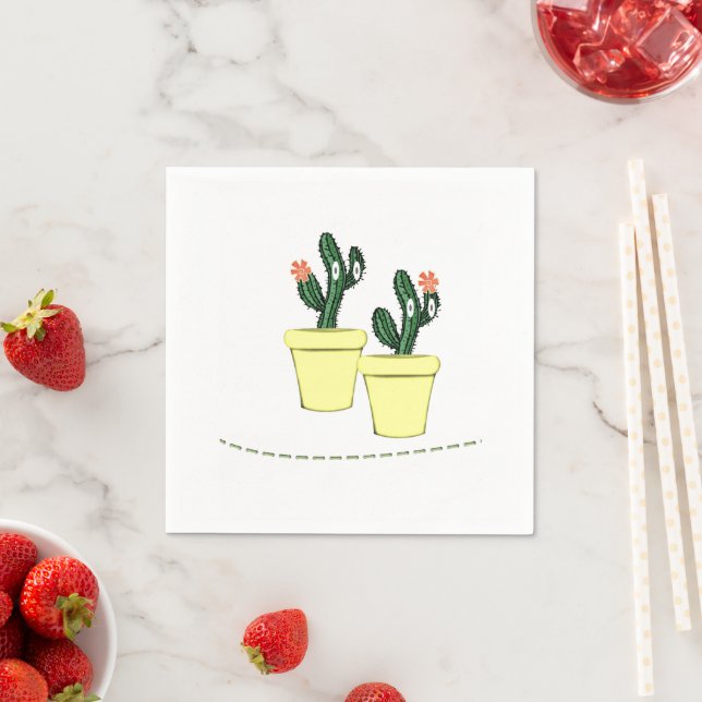 Paper Napkins, Cactus Yellow Pots Floral Napkin (Insitu)