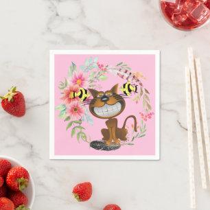 Paper Napkins, Cat Fish Floral Pink Napkin