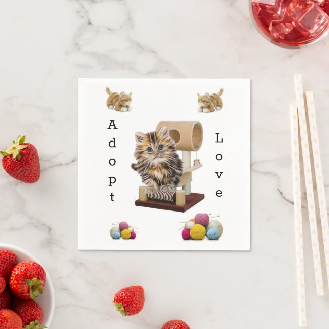 Paper Napkins, Cat Kitten Condo Adopt Love Napkin (Insitu)
