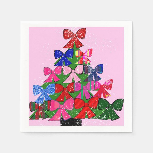 Paper Napkins, Cocktail Christmas Tree Bows Napkin (Front)