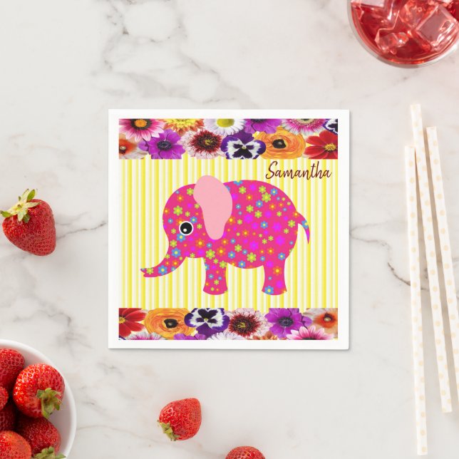 Paper Napkins, Colourful Elephant Napkin (Insitu)