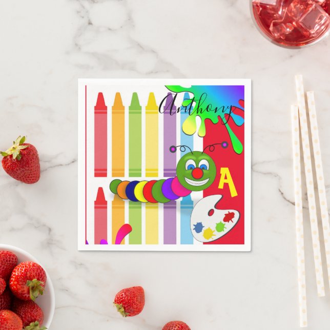 Paper Napkins, Colourful Paint Worm Napkin (Insitu)