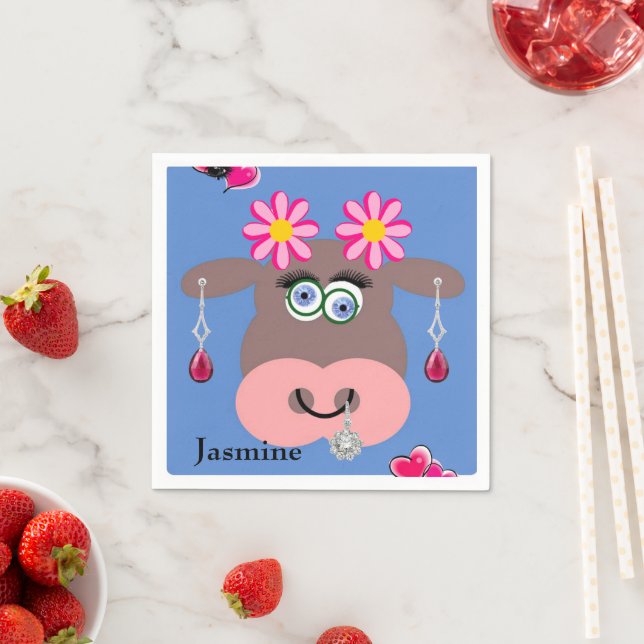 Paper Napkins, Cow Pink Hearts Napkin (Insitu)