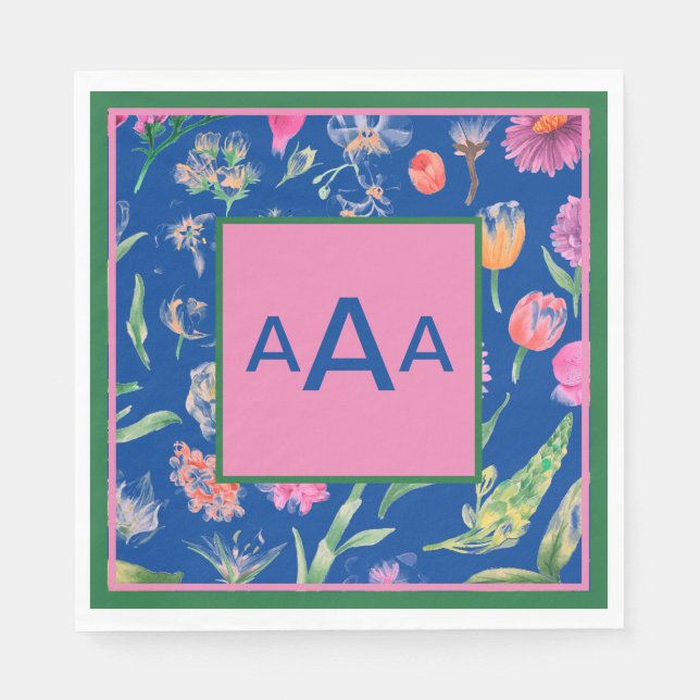 PAPER NAPKINS CUSTOM MONOGRAM FLOWERS (Front)