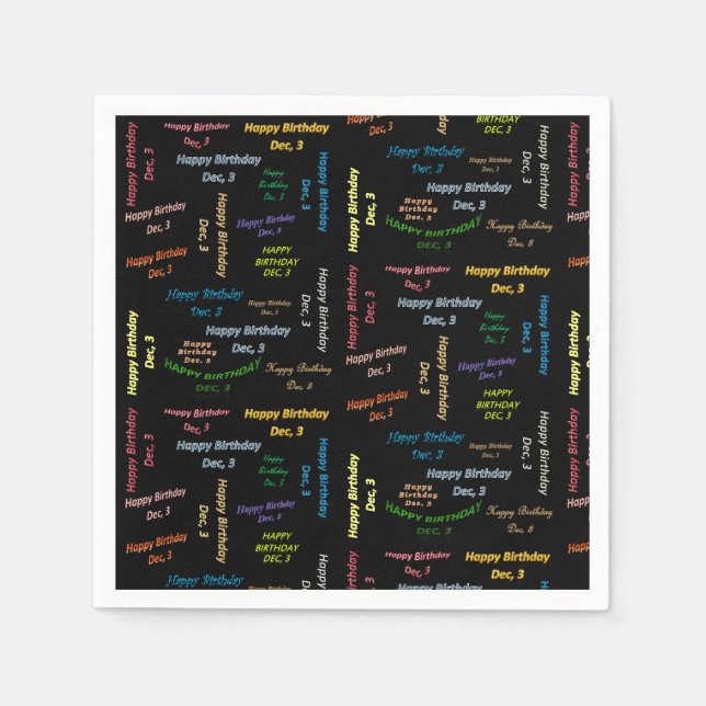 Paper Napkins December, 3 Birthday (Front)