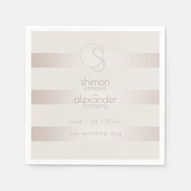 PAPER NAPKINS | Elegant Modern Blush Pearl Stripes (Front)