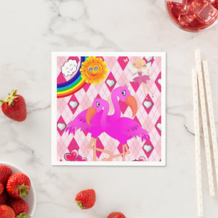 Paper Napkins, Fairy Flamingos Rainbow Sun Napkin