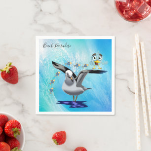 Paper Napkins, Fish Seagull Bird Ocean Wave Napkin
