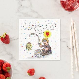 Paper Napkins, Fisherman Fishing Fish Clouds Napkin