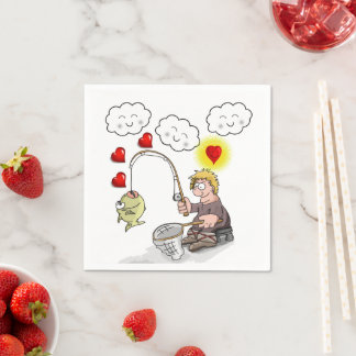 Paper Napkins, Fisherman Fishing Fish Clouds Napkin
