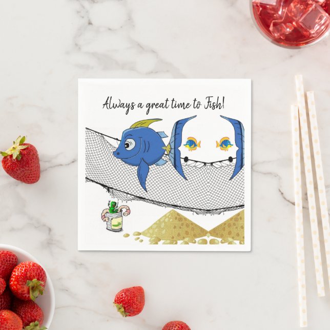 Paper Napkins, Fishing Fish Worms Sand Napkins (Insitu)
