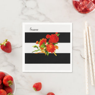 Paper Napkins, Floral Black Stripe Napkin