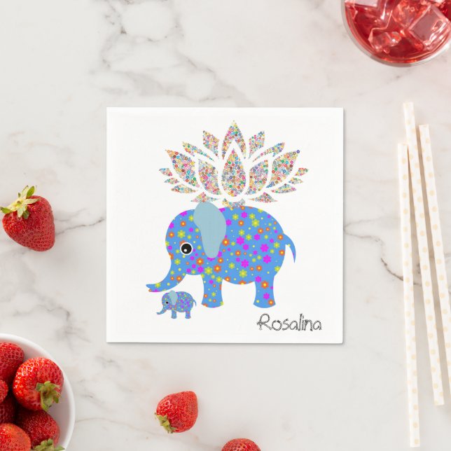 Paper Napkins, Floral Colourful Elephants Napkin (Insitu)
