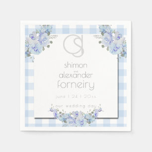PAPER NAPKINS   Floral Monogram Blue Gingham