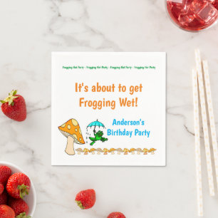 Paper Napkins, Frogging Wet Frog Mushroom Birthday Napkin