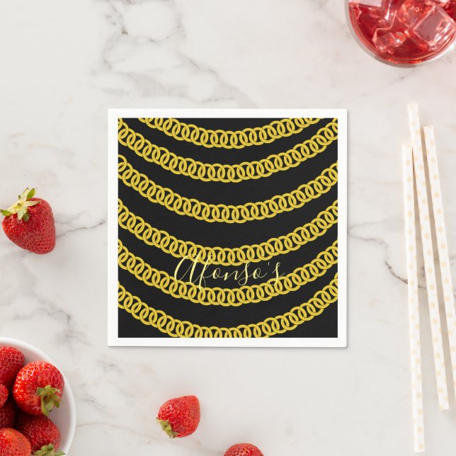 Paper Napkins, Gold Chain Black Napkin (Insitu)