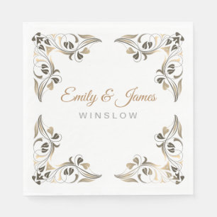 Paper Napkins-Golden Fancy Leaf Borders Napkin