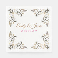 Paper Napkins-Golden Fancy Leaf Borders