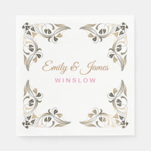 Paper Napkins-Golden Fancy Leaf Borders Napkin