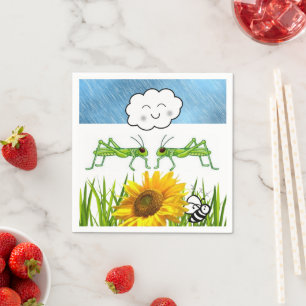 Paper Napkins, Grasshopper Clouds Bees Napkin