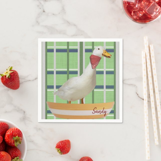Paper Napkins, Green Blue Plaid Duck Vintage Napkin (Insitu)