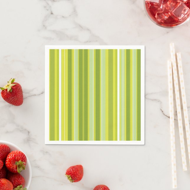 Paper Napkins, Green Yellow White Stripe Napkin (Insitu)