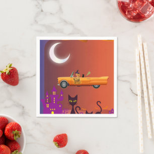 Paper Napkins Halloween Witch In A Car Funny