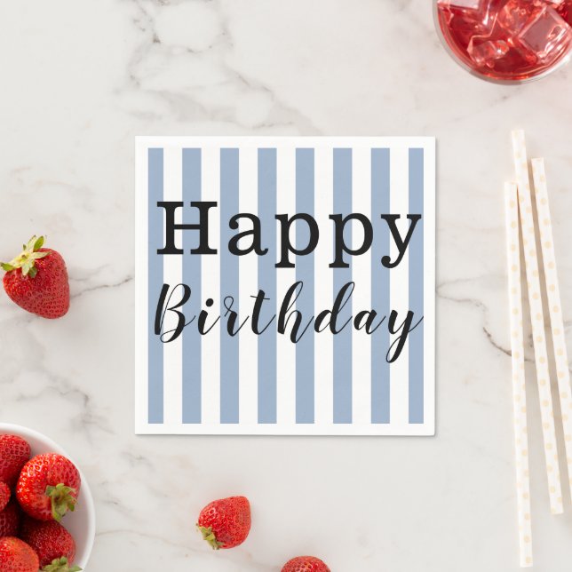Paper Napkins, Happy Birthday Blue Stripe Napkin (Insitu)