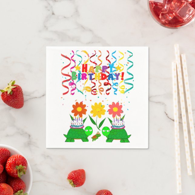 Paper Napkins, Happy Birthday Confetti Turtles Napkin (Insitu)