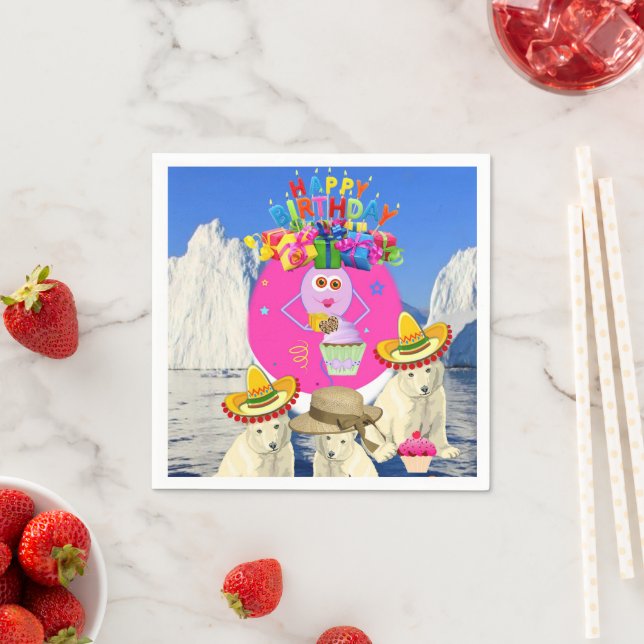 Paper Napkins, Happy Birthday Polar Bear Napkin (Insitu)