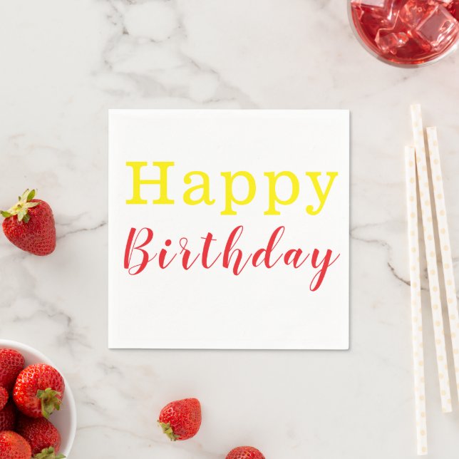 Paper Napkins, Happy Birthday Yellow Red Napkin (Insitu)