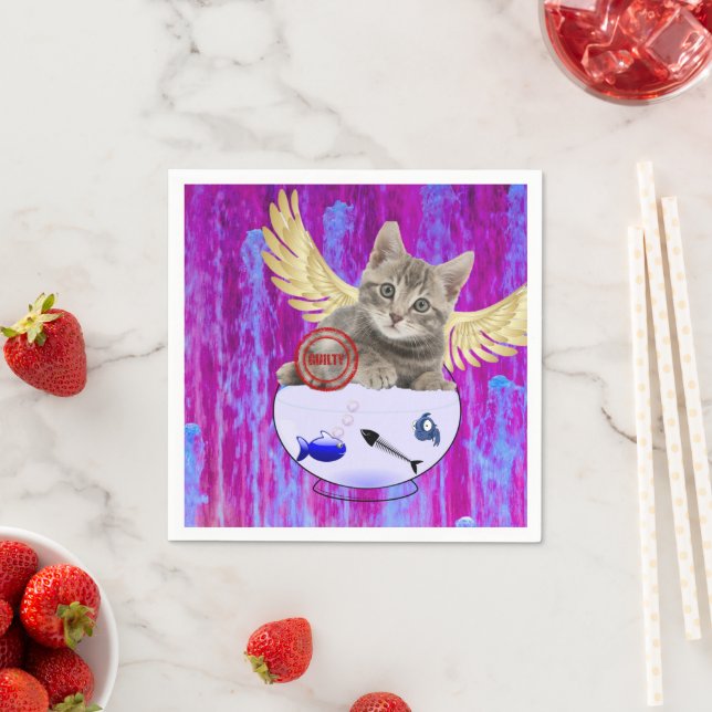 Paper Napkins, Kitten Fish Guilty Wings Napkin (Insitu)