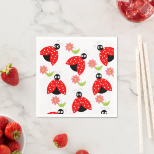 Paper Napkins, Ladybug Pink Flowers Floral Napkin